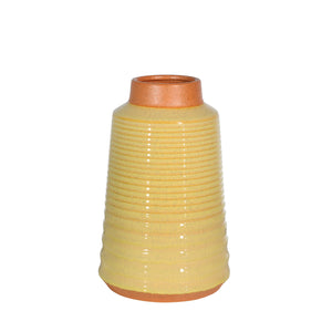 Ceramic 11" Deco Textured Vase, Yellow - ReeceFurniture.com