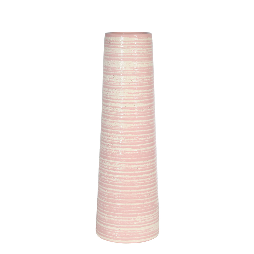 Ceramic 16" Deco Tube Vase, Pink - ReeceFurniture.com