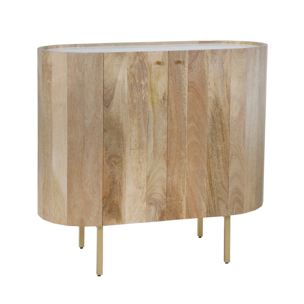 Mango Wood 35" Bar Cabinet W/Marble Top Brown/Gold - ReeceFurniture.com