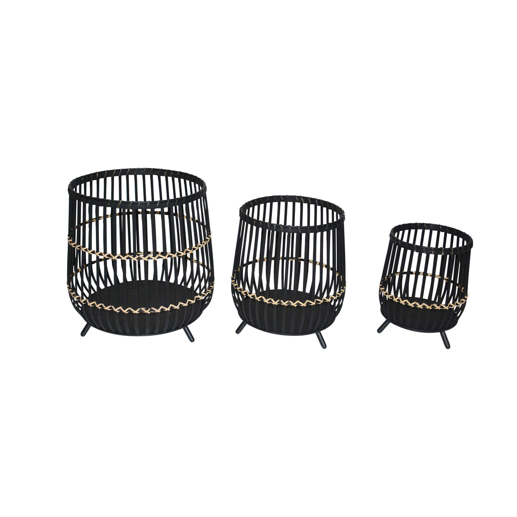 S/3 19/17/13"H Bamboo Planters, Black - ReeceFurniture.com