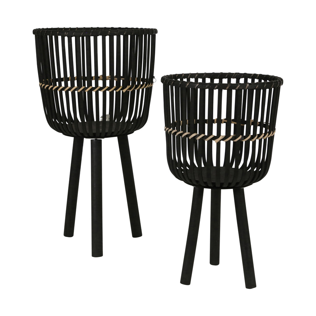 S/2 28/22"H Bamboo Planters, Black - ReeceFurniture.com