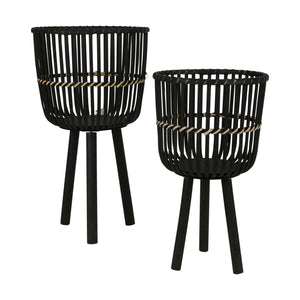 S/2 28/22"H Bamboo Planters, Black - ReeceFurniture.com