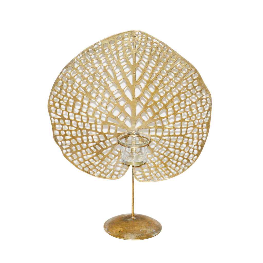 Metal 16" Lily Pad Votive Holder, Gold - ReeceFurniture.com