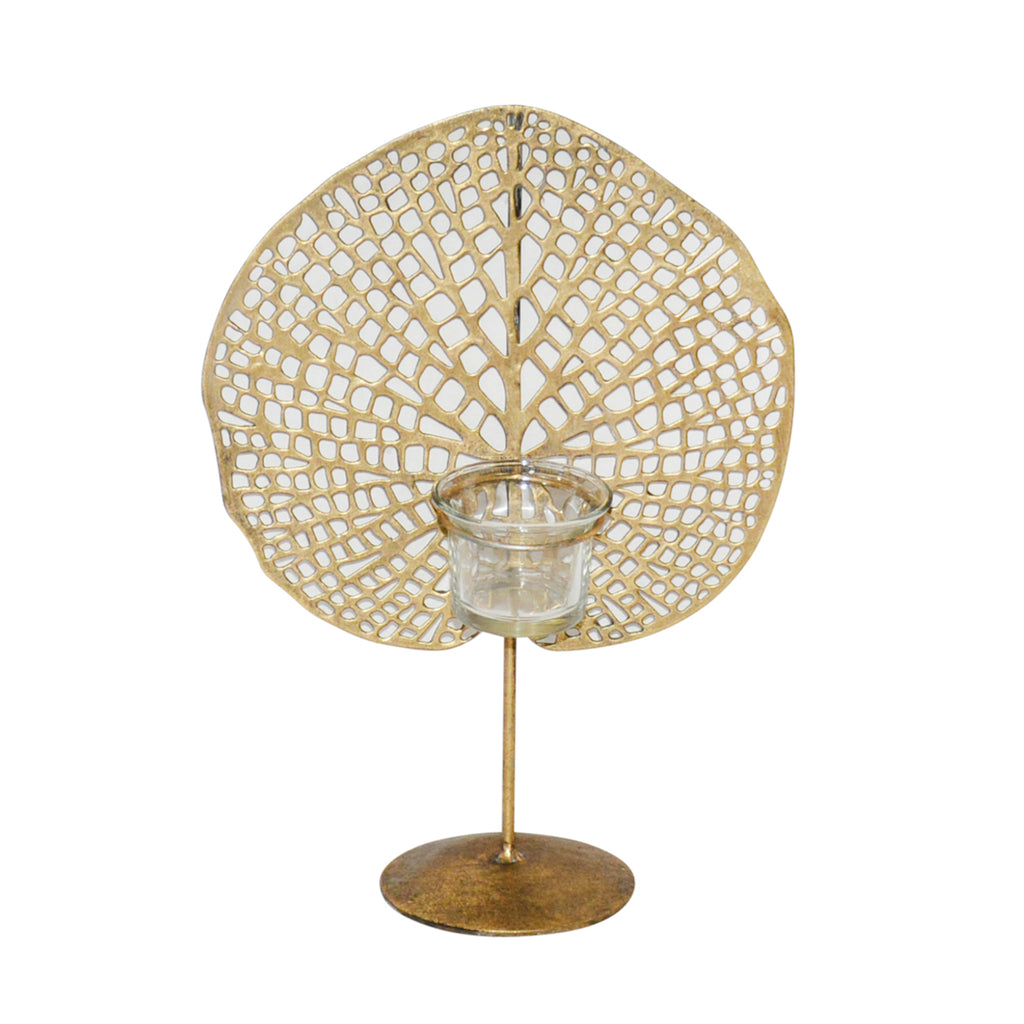 Metal 12" Lily Pad Votive Holder, Gold - ReeceFurniture.com