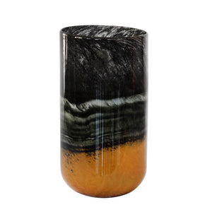 Glass 14" Marble Look Vase, Black - ReeceFurniture.com