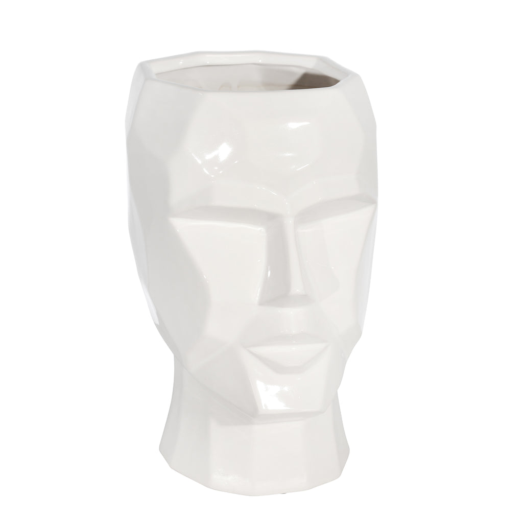 Ceramic, 12" Face Planter, White - ReeceFurniture.com