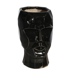 Ceramic, 12" Face Planter, Black - ReeceFurniture.com