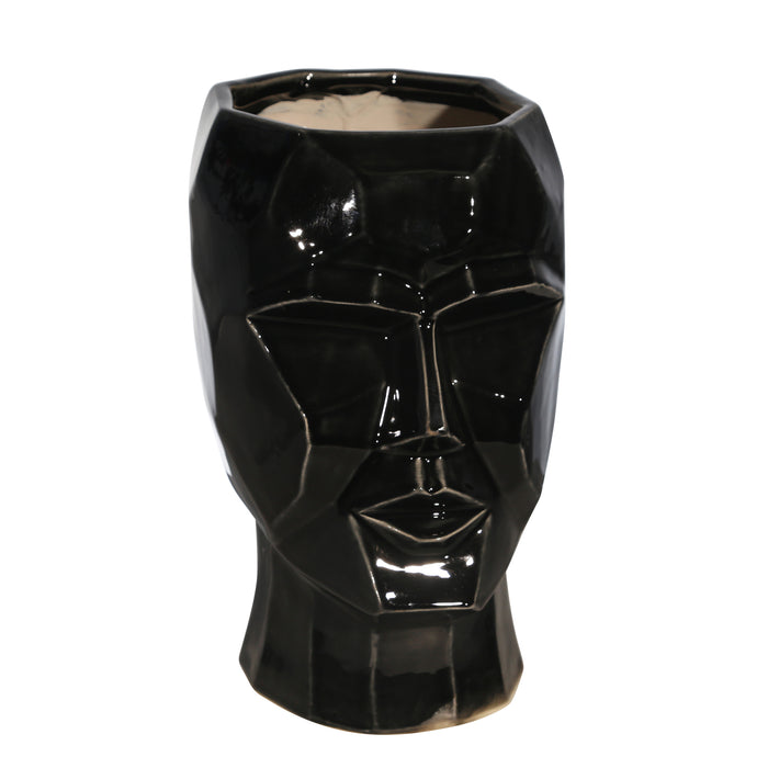 Ceramic, 12" Face Planter, Black