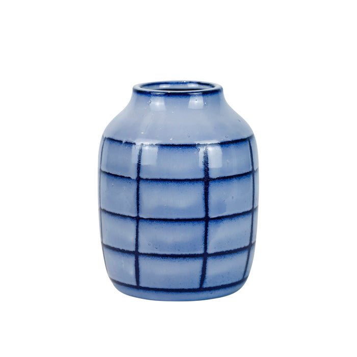 Ceramic 8", Patterned Vase, Blue