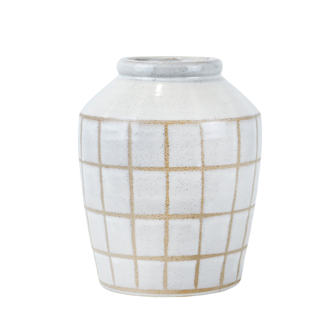 Ceramic 12", Patterned Vase, Beige - ReeceFurniture.com