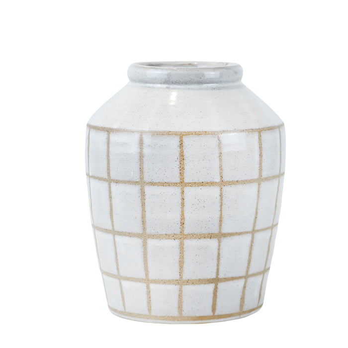 Ceramic 12", Patterned Vase, Beige