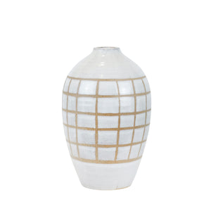 Ceramic 13.5", Patterned Vase,Beige - ReeceFurniture.com