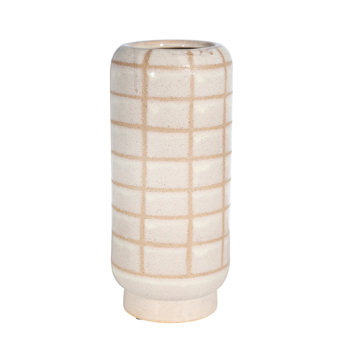Ceramic 13", Patterned Vase, Beige