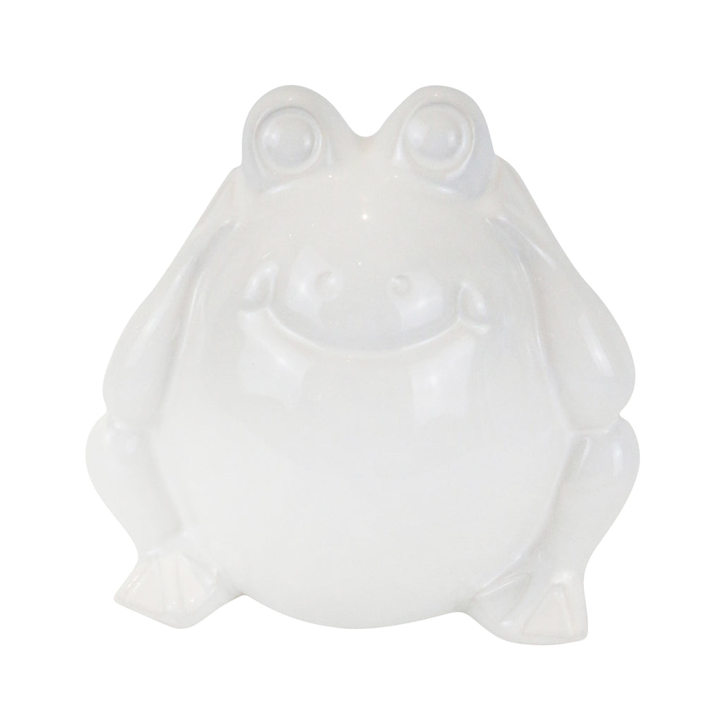 Ceramic 7"  No Hear Frog, White - ReeceFurniture.com