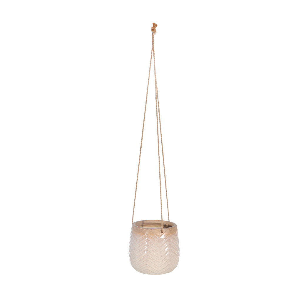 Ceramic 6", Chevron Hanging Planter, Beige - ReeceFurniture.com