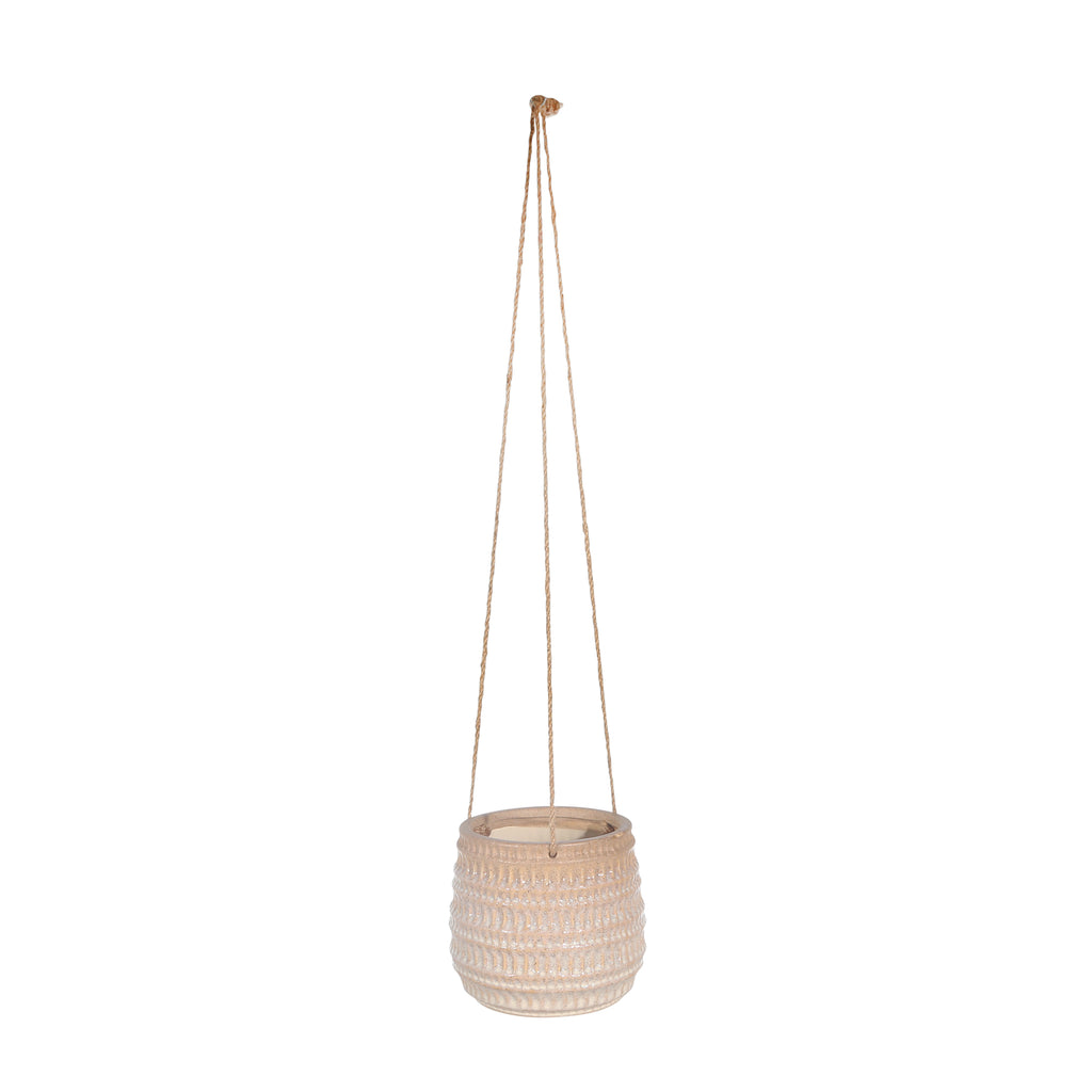 Ceramic 6", Dimpled Hanging Planter, Beige - ReeceFurniture.com