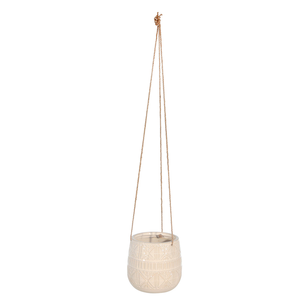 Ceramic 6",  Abstract Hangingplanter, Beige - ReeceFurniture.com