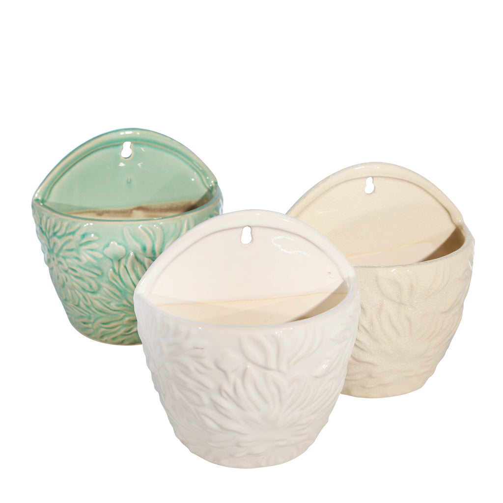 S/3 Ceramic 7" Wall Pockets, Multi - ReeceFurniture.com