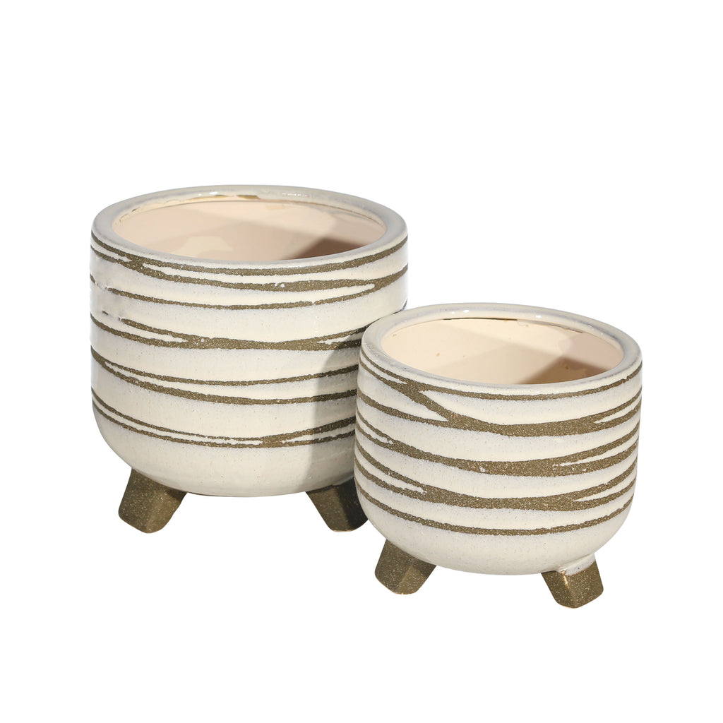 S/2 Ceramic 8/6" Footed Planter, White - ReeceFurniture.com