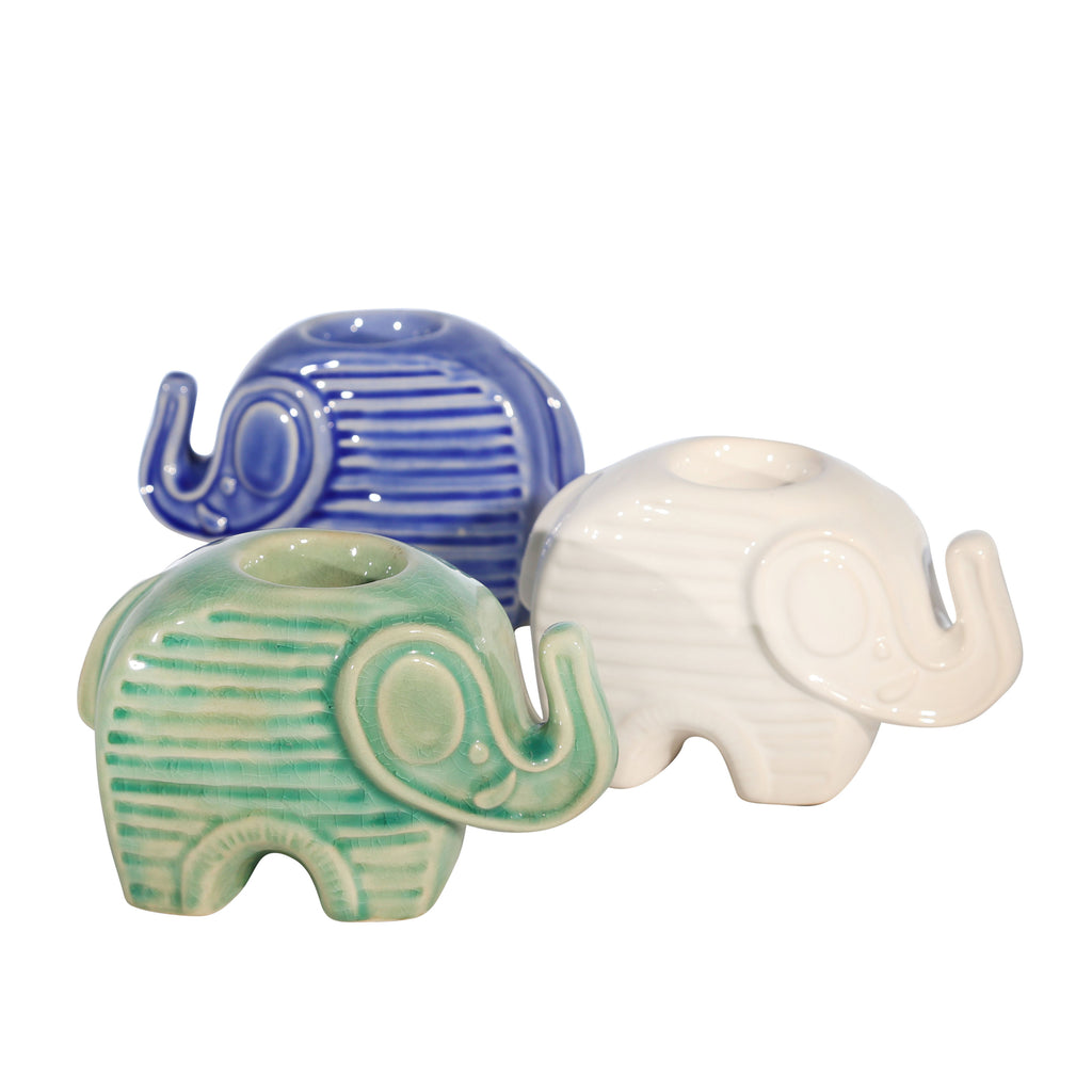 S/3 Ceramic 4" Elephant Tealights, Multi - ReeceFurniture.com