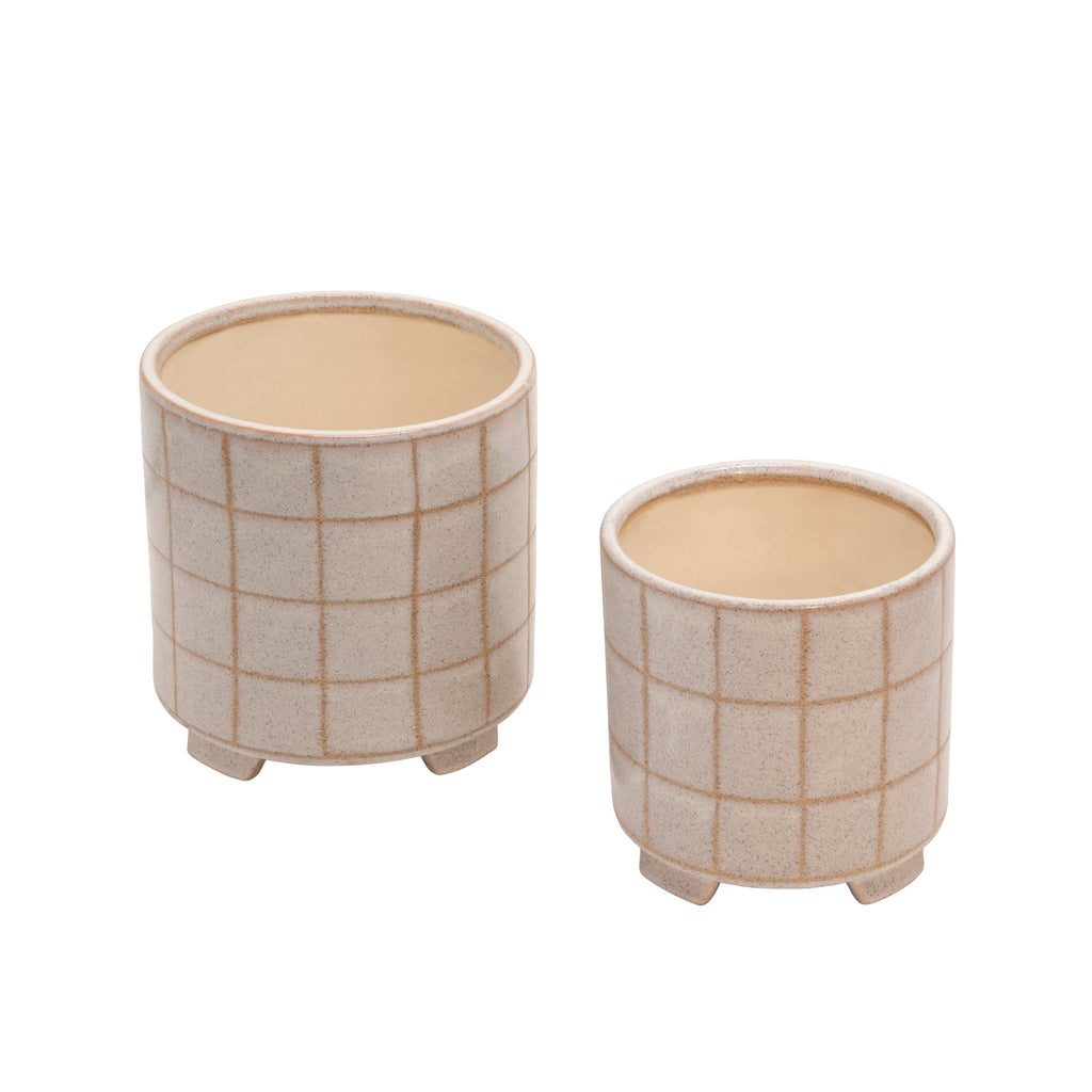 S/2 Ceramic 8/10"  Footed Planter, Beige - ReeceFurniture.com