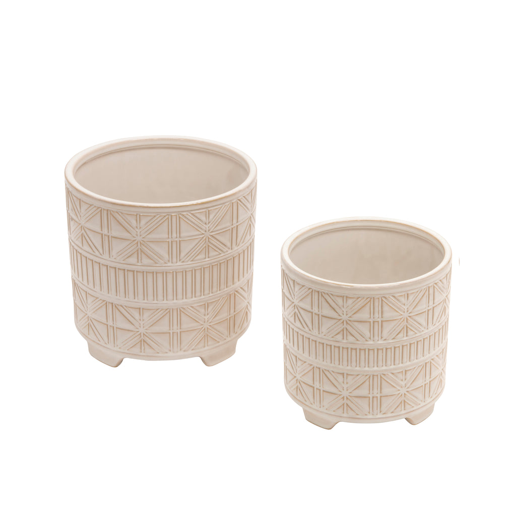 S/2 Ceramic 8/10" Abstract Footed Planter, White - ReeceFurniture.com