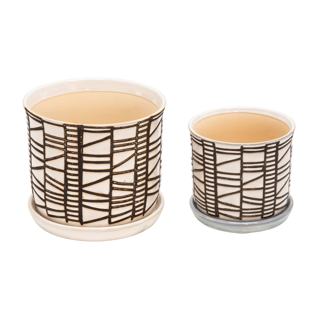 S/2 Ceramic 8/6" Planter W/ Saucer, Beige - ReeceFurniture.com