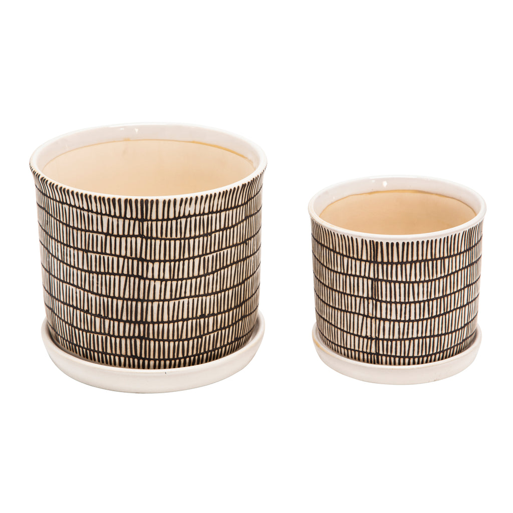 S/2 Ceramic 8/6" Planter W/ Saucer, Beige - ReeceFurniture.com