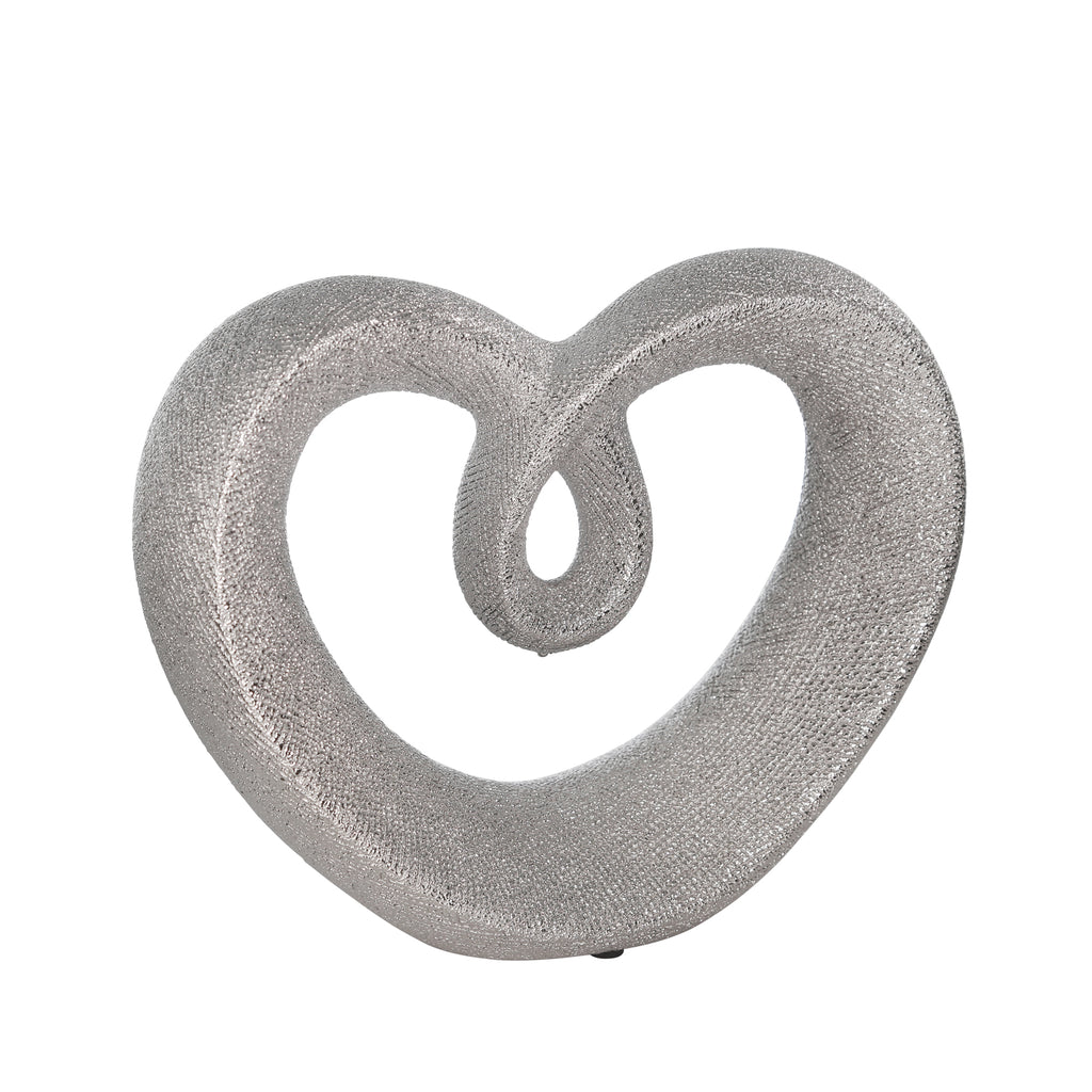 Ceramic 8" Beaded Heart Accent, Silver - ReeceFurniture.com