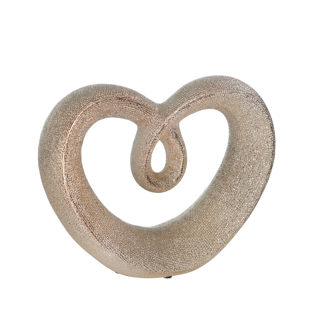 Ceramic 8" Beaded Heart Accent, Champange - ReeceFurniture.com