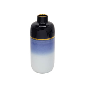 Ceramic 16" Vase W/ Gold Trim,Blue/White - ReeceFurniture.com