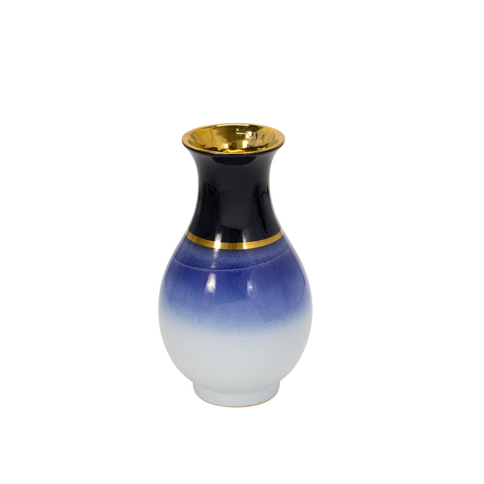 Ceramic 14" Vase W/ Gold Trim,Blue/White