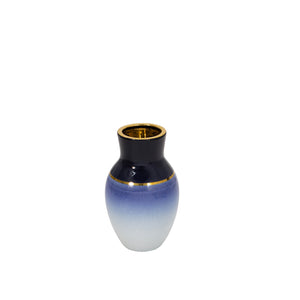 Ceramic 10" Vase W/ Gold Trim,Blue/White - ReeceFurniture.com