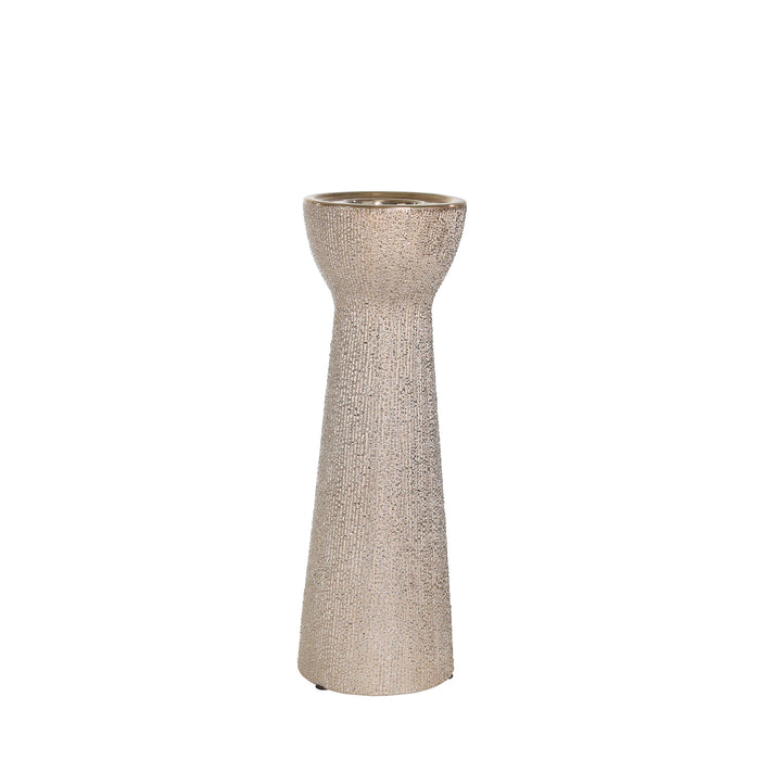 Ceramic 12" Bead Candle Holder Champagne