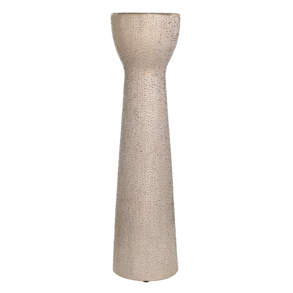 Ceramic 16" Bead Candle Holder Champagne - ReeceFurniture.com