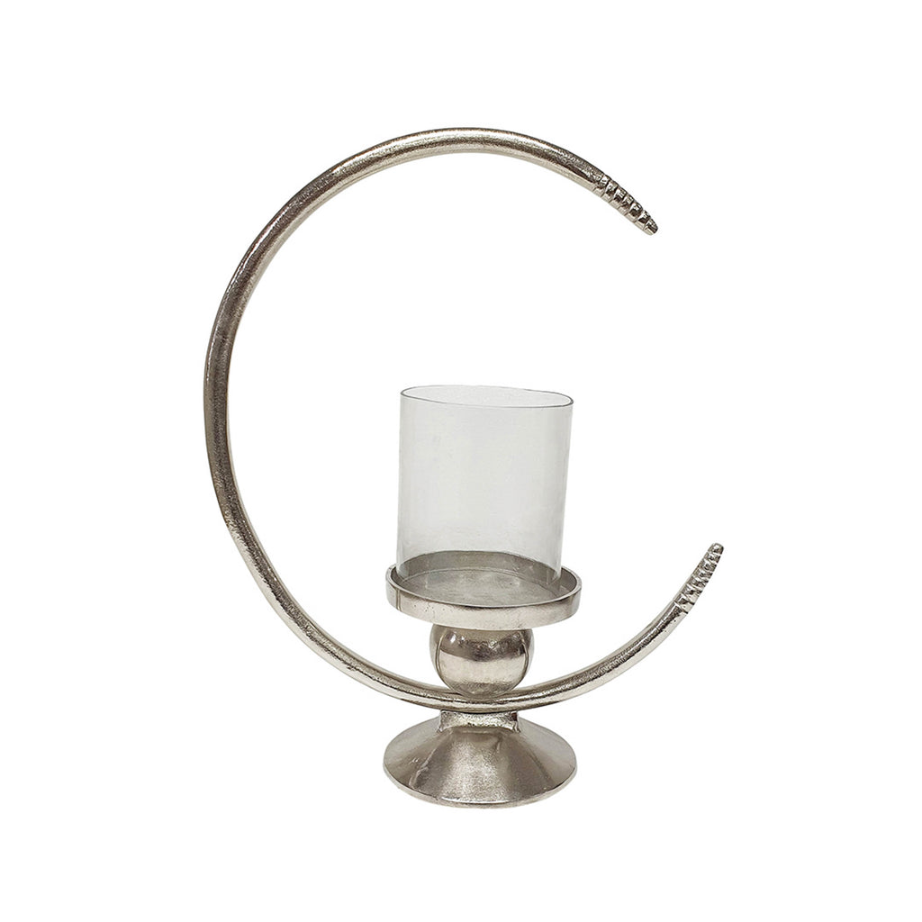 Aluminum 19" Ring Candle Holder W/Glass, Silver - ReeceFurniture.com