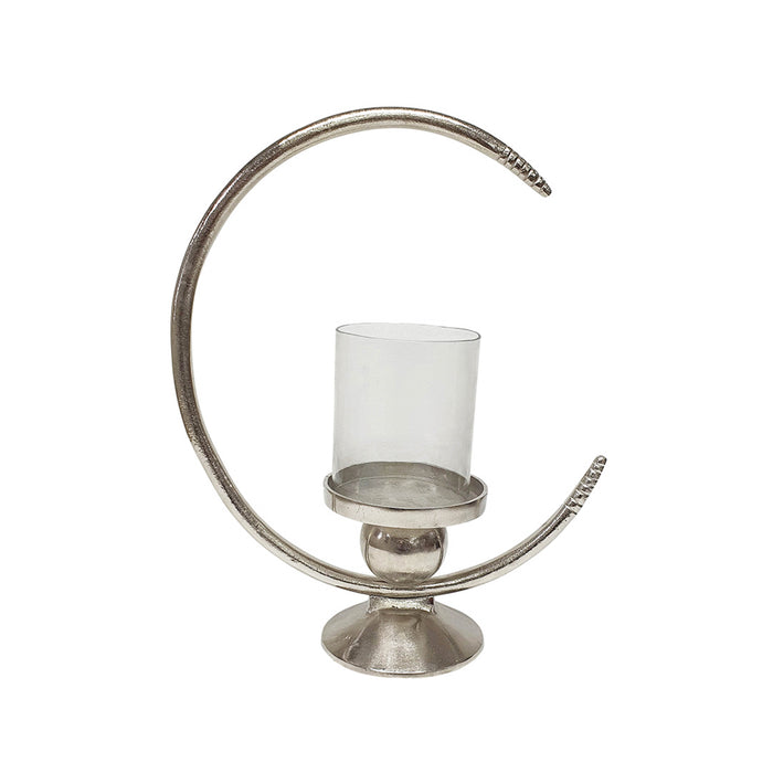 Aluminum 19" Ring Candle Holder W/Glass, Silver
