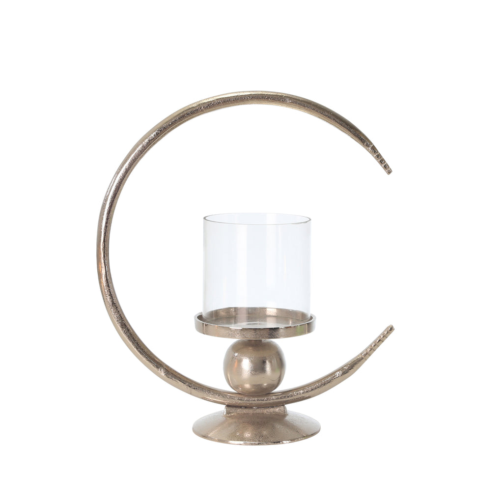 Aluminum 17" Ring Candle Holder W/Glass, Silver - ReeceFurniture.com