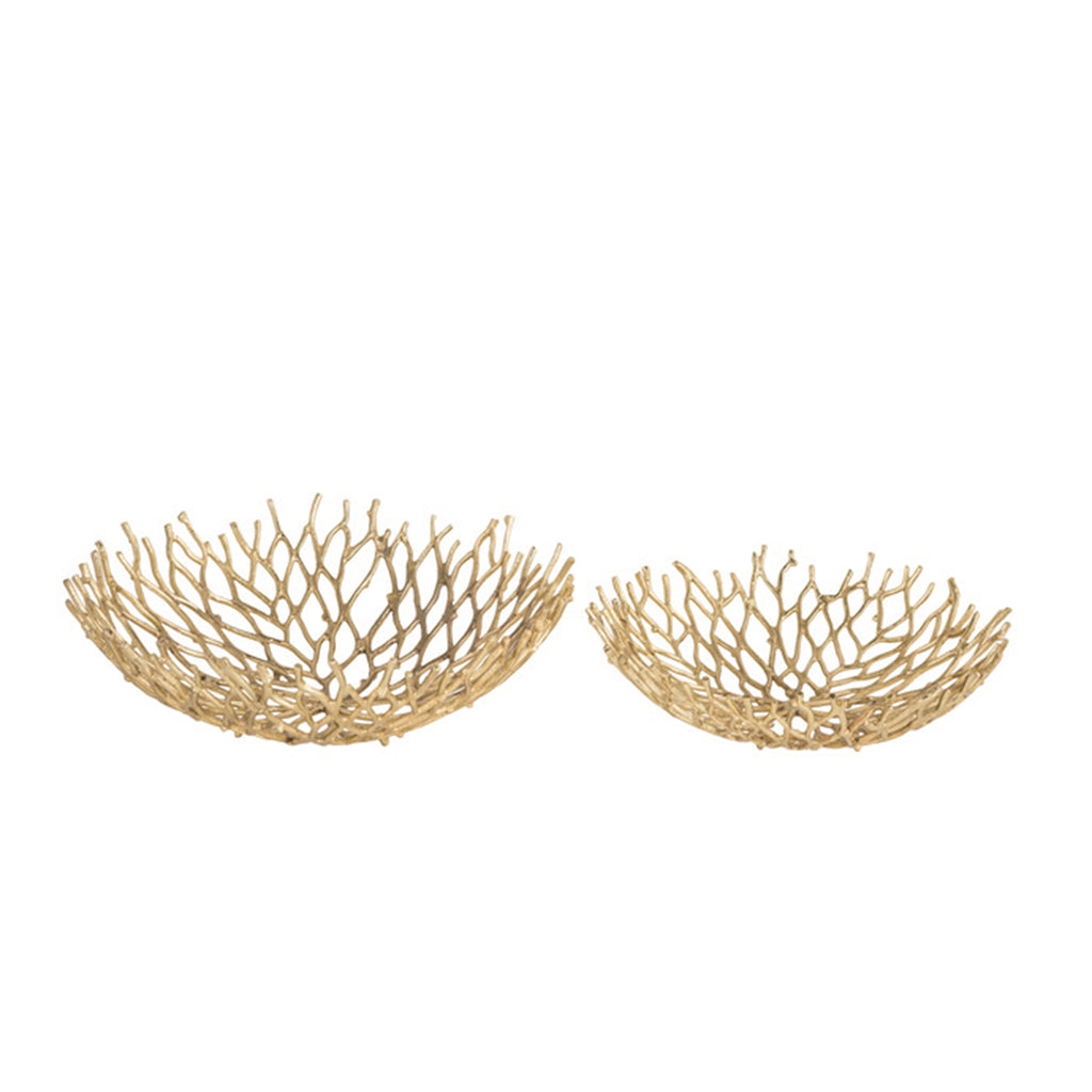 S/2 Aluminum 16.5/12.5" Twig Bowls, Gold - ReeceFurniture.com