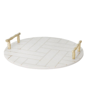 Marble / Aluminum 16" Tray, White - ReeceFurniture.com