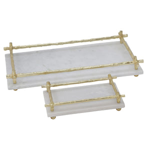 S/2 Marble / Aluminum 20" Trays, White - ReeceFurniture.com