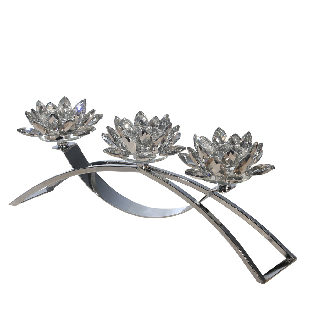 Metal/Glass 16" 3 Lotus Votiveholder, Silver/Silver - ReeceFurniture.com