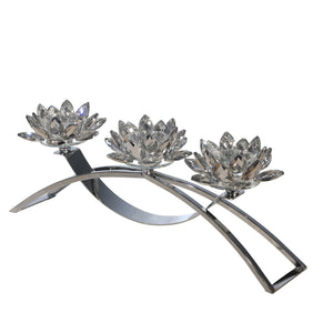 Metal/Glass 16" 3 Lotus Votiveholder, Silver/Silver - ReeceFurniture.com