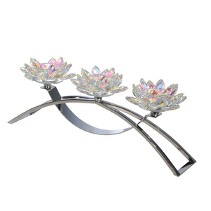 Metal/Glass 16" 3 Lotus Votiveholder, Silver/Rainbow - ReeceFurniture.com