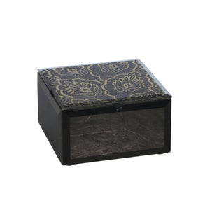 Wood / Glass 5X5" Leaf Designjewelry Box, Black - ReeceFurniture.com