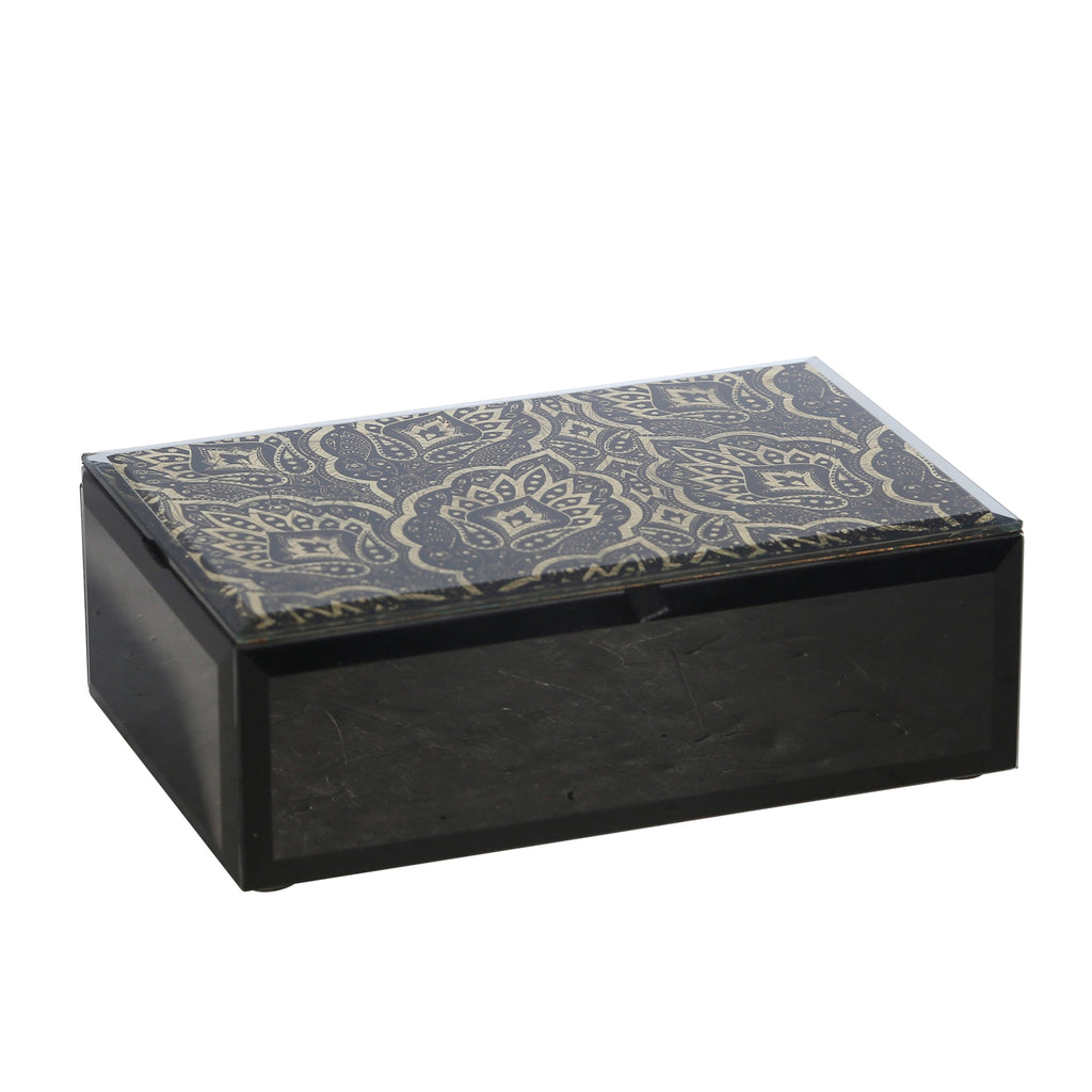 Wood / Glass 9X5" Leaf Designjewelry Box, Black - ReeceFurniture.com