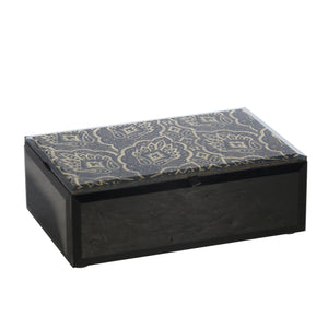 Wood / Glass 9X5" Leaf Designjewelry Box, Black - ReeceFurniture.com