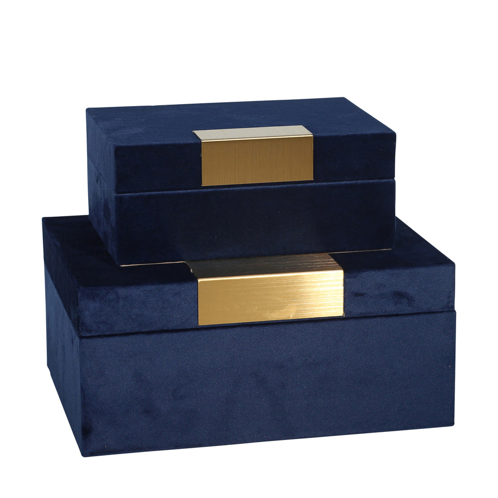 S/2 Velveteen Jewelry Box, Navy - ReeceFurniture.com