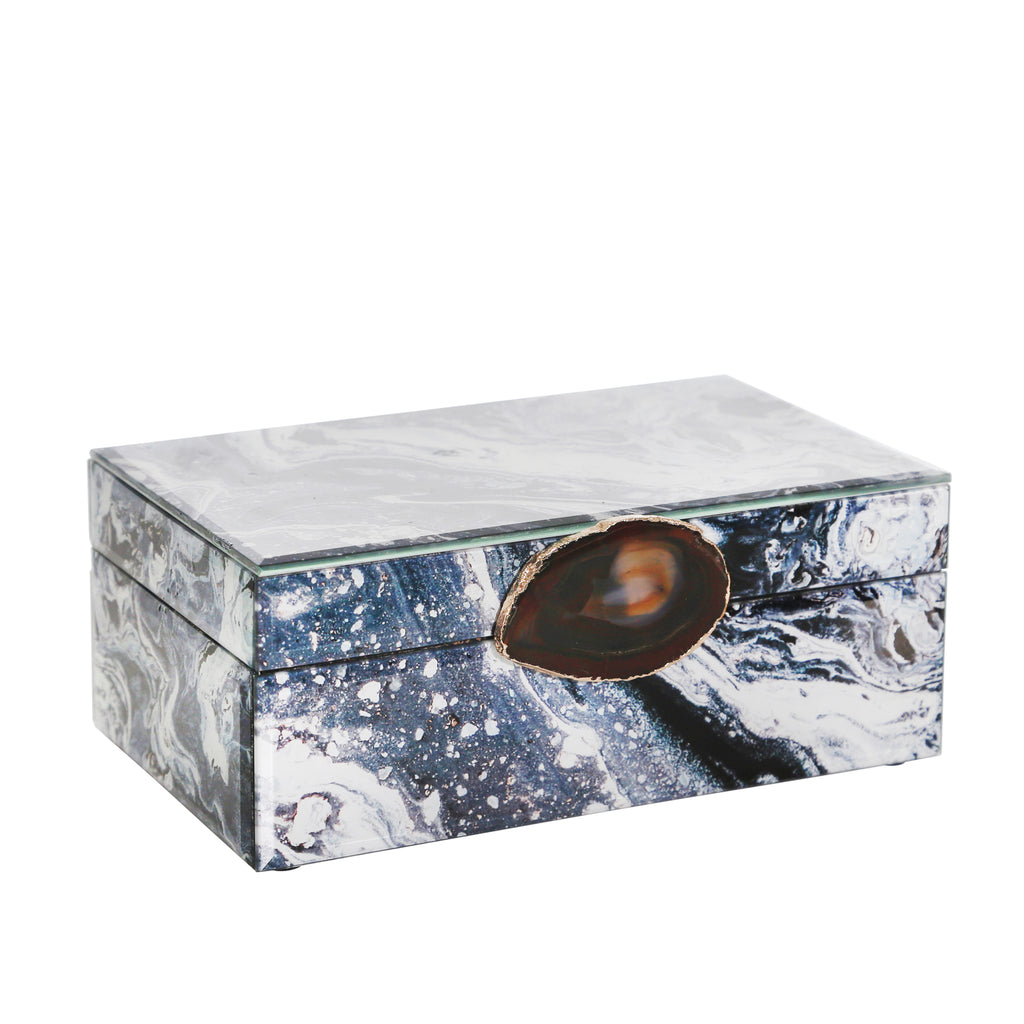 Wood / Glass 9X5" Marble Design Jewelry Box, Multi - ReeceFurniture.com