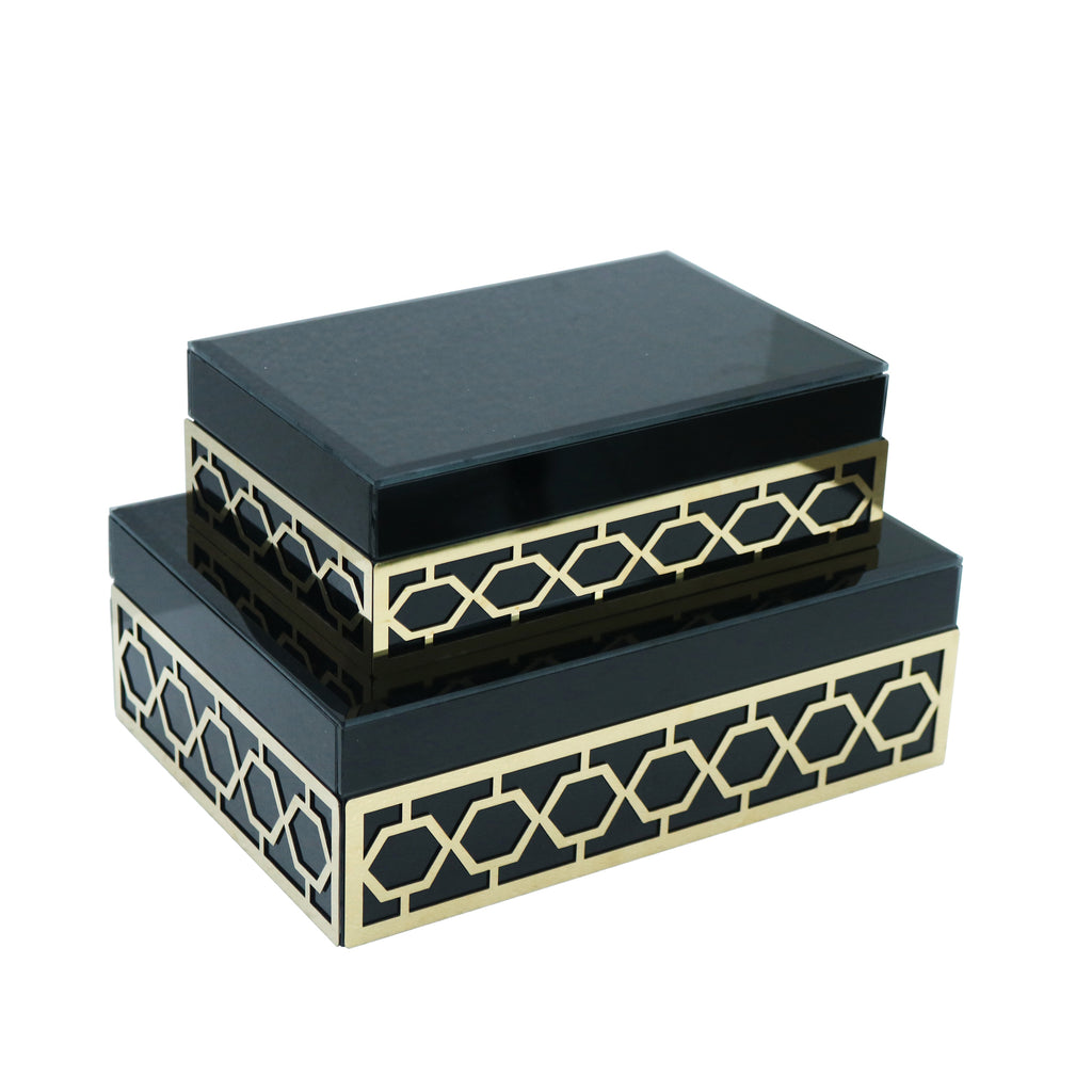 S/2 Wood / Glass  Jewelry Box,Teal - ReeceFurniture.com
